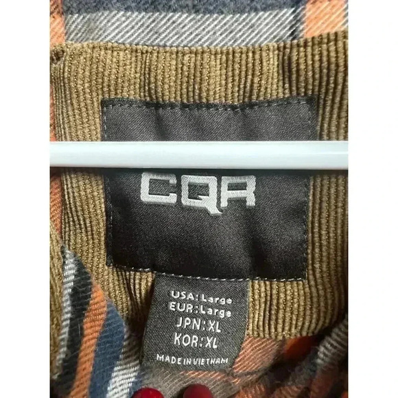 CQR Men's Flannel Shirt Brown Orange Long Sleeve Button Up Size Large - Picture 6 of 11